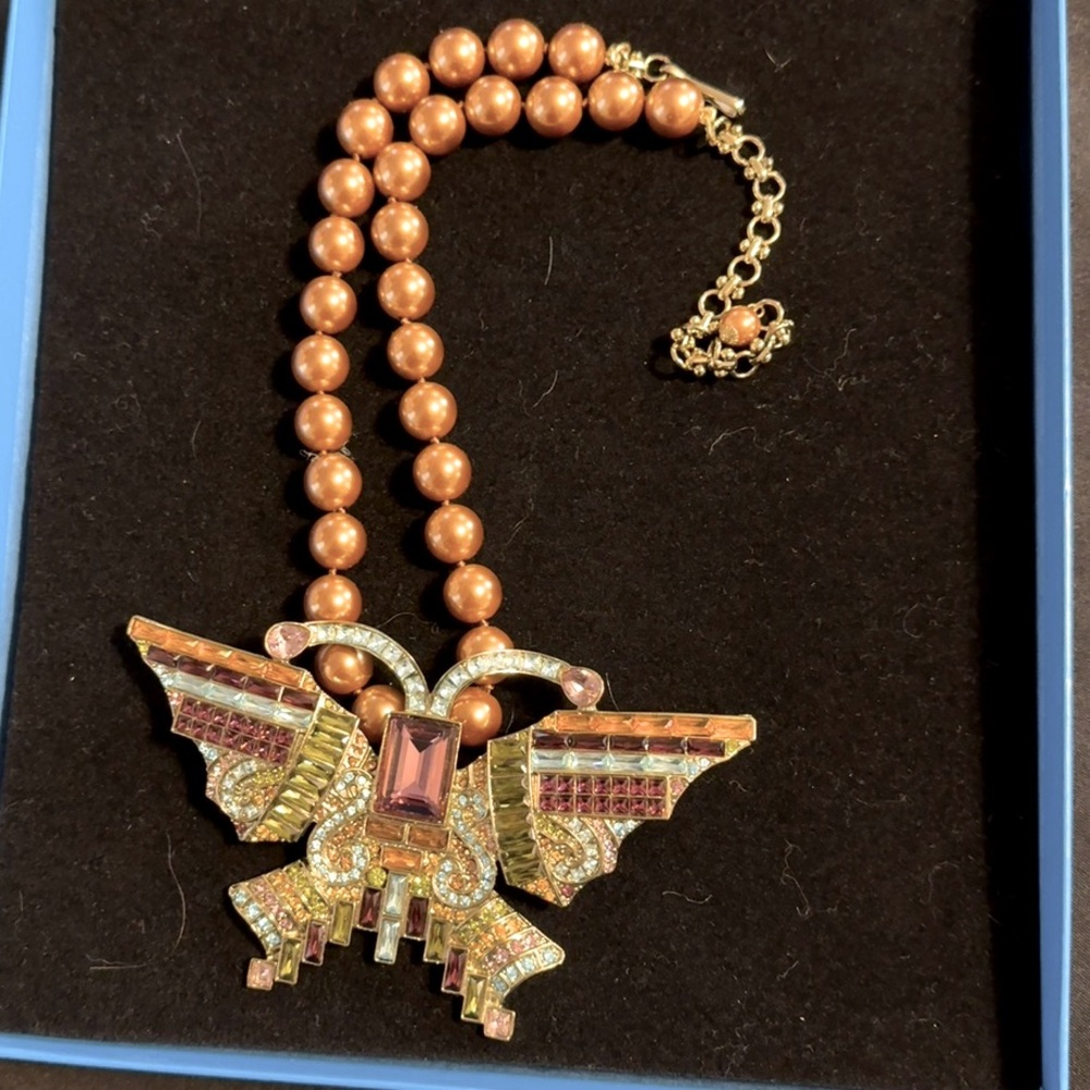 Heidi Daus Multi Colored Stones Butterfly Necklace & Brown / copper Pearl
